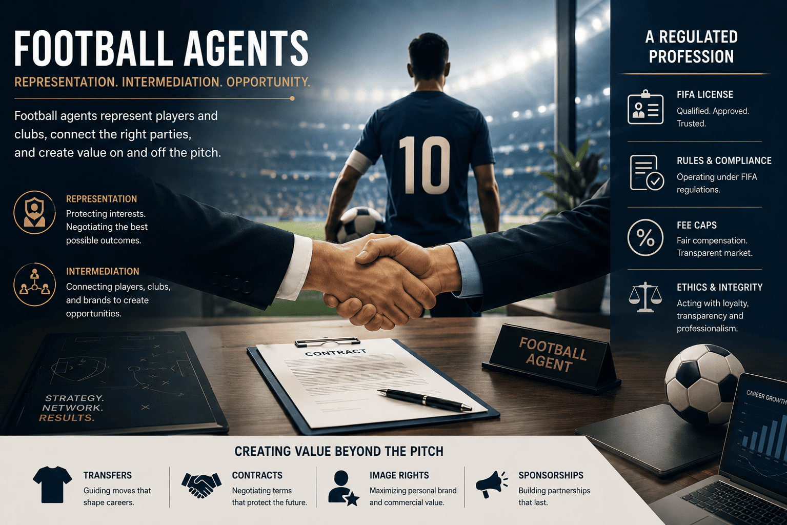 Football agents representing players and clubs under FIFA regulations.